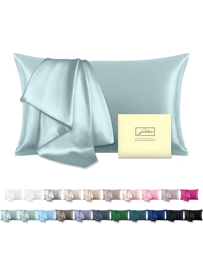 Mulberry Silk Pillowcase for Hair and Skin Standard Size 20"X 26" with Hidden Zipper Soft Breathable Smooth Cooling Pillow Covers for Sleeping(Haze Blue,1Pcs) - Image 1